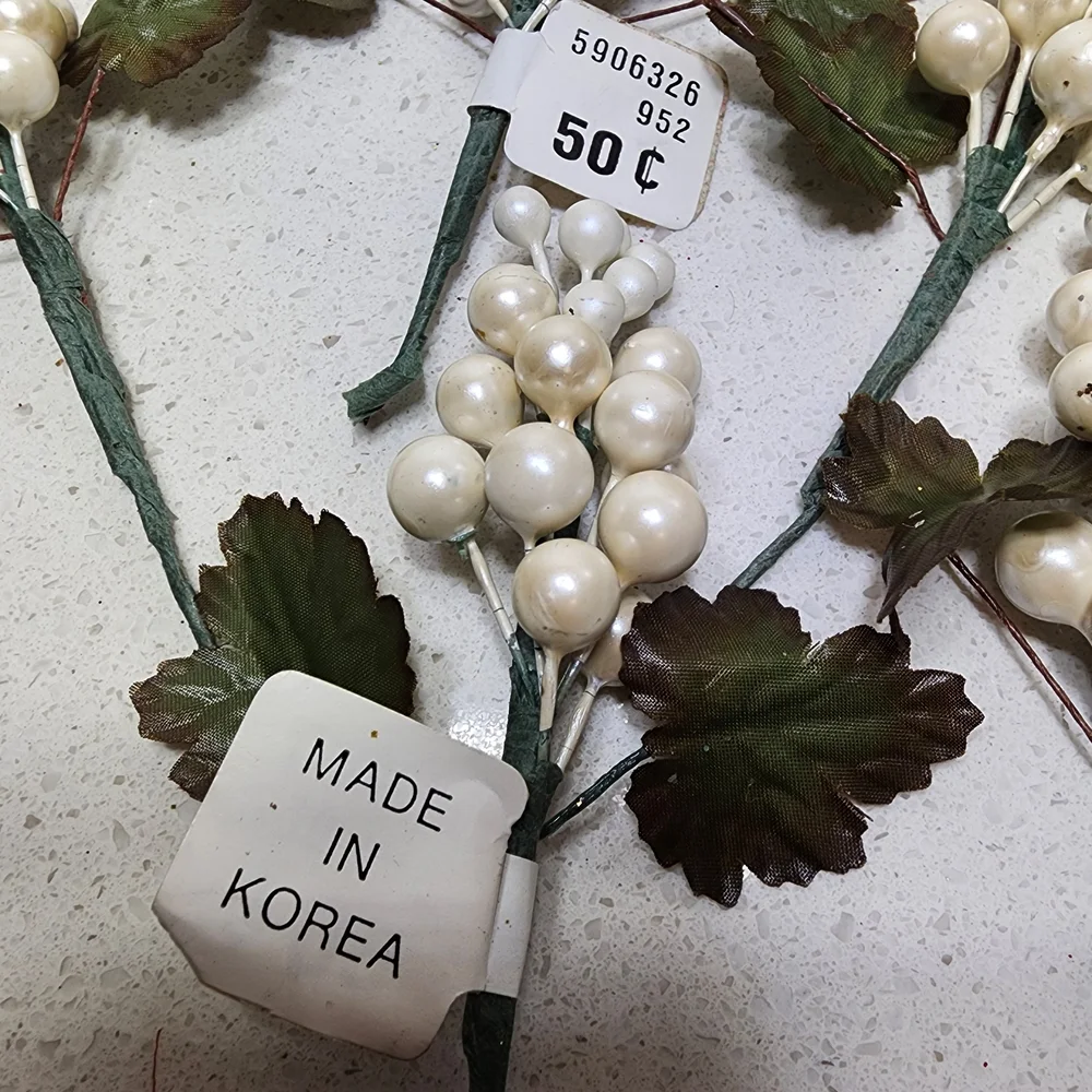 Vintage Artificial Pearl Berry Cluster Stems 5 Pieces